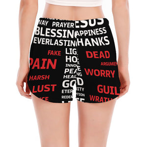 Christian Cross Religious Words Print Women's Split Running Shorts