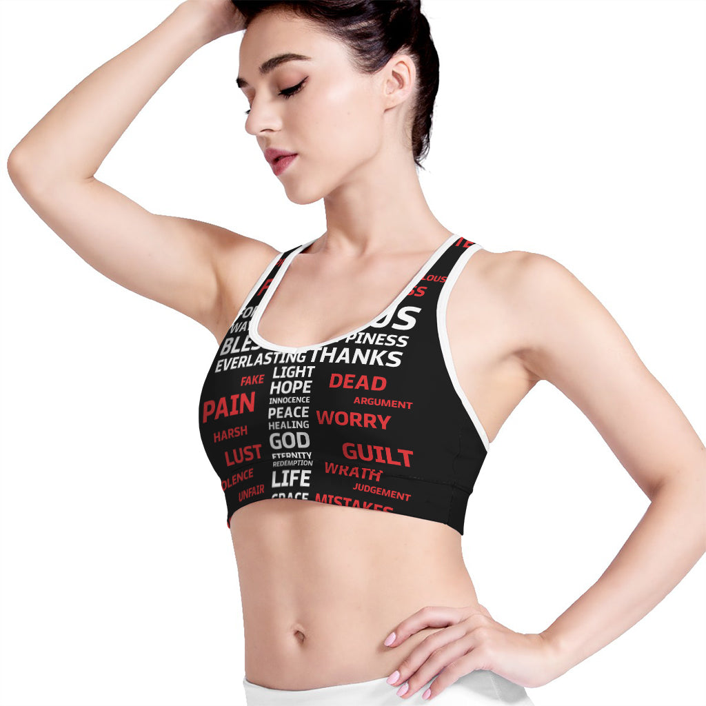 Christian Cross Religious Words Print Women's Sports Bra