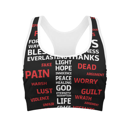 Christian Cross Religious Words Print Women's Sports Bra