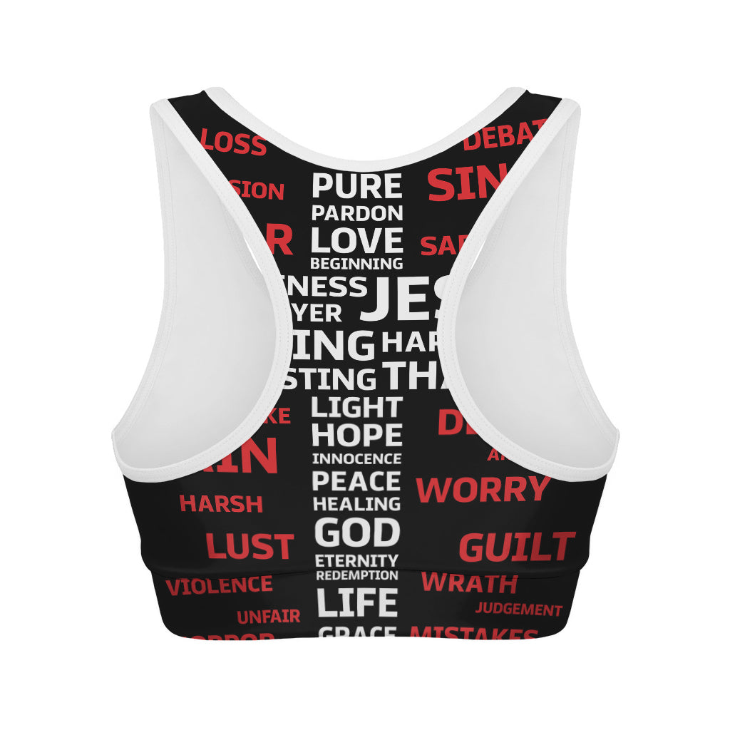 Christian Cross Religious Words Print Women's Sports Bra