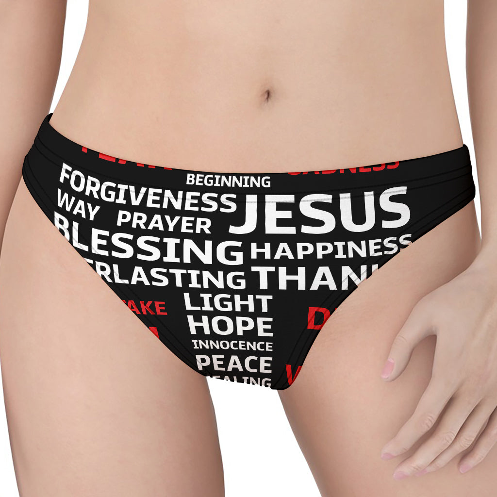 Christian Cross Religious Words Print Women's Thong