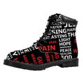 Christian Cross Religious Words Print Padded Collar Lace Up Boots