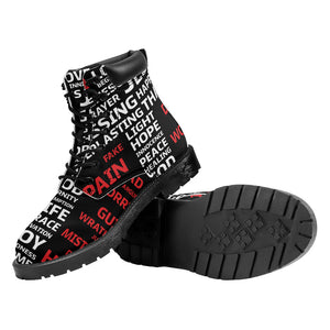 Christian Cross Religious Words Print Work Boots