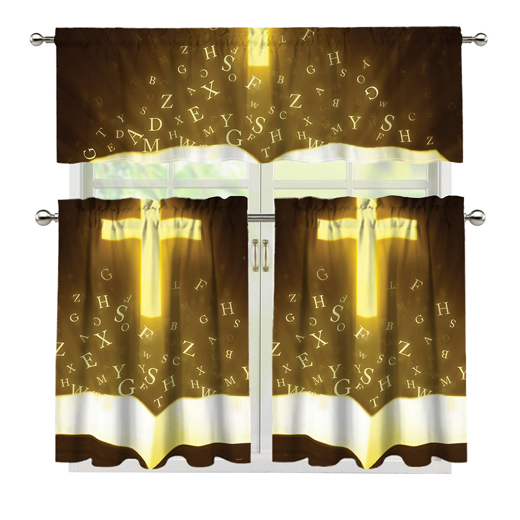 Christian Holy Bible Print 3 Piece Kitchen Curtains