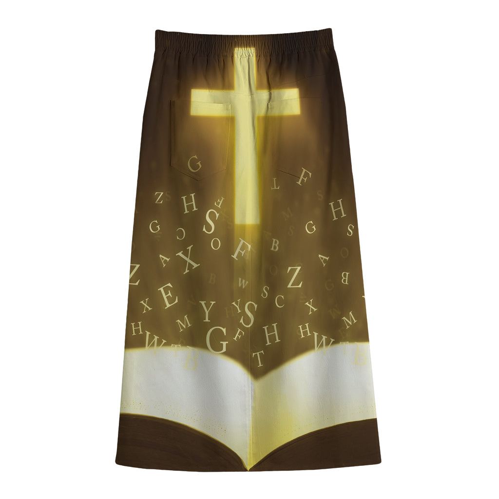 Christian Holy Bible Print Cotton Front Slit Maxi Skirt