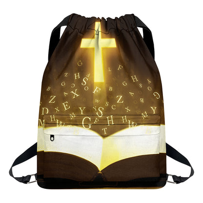 Christian Holy Bible Print Drawstring Backpack