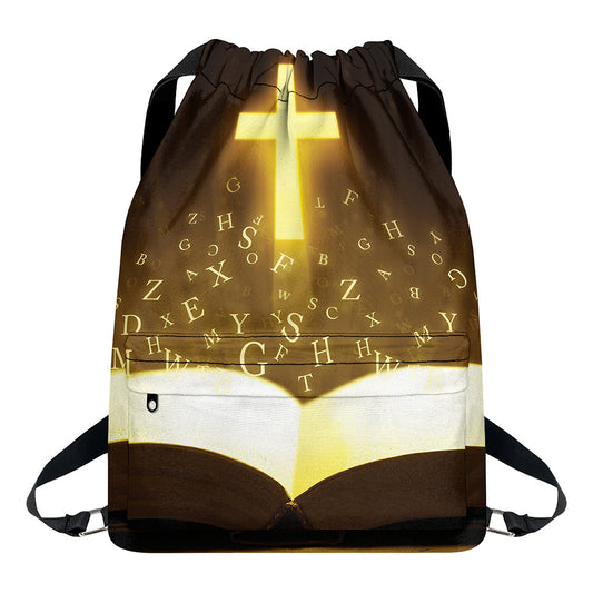 Christian Holy Bible Print Drawstring Backpack