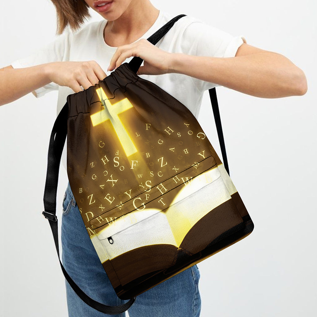 Christian Holy Bible Print Drawstring Backpack