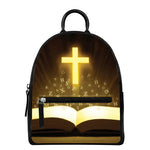 Christian Holy Bible Print Leather Backpack