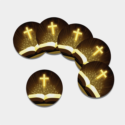 Christian Holy Bible Print Leather Coaster Set