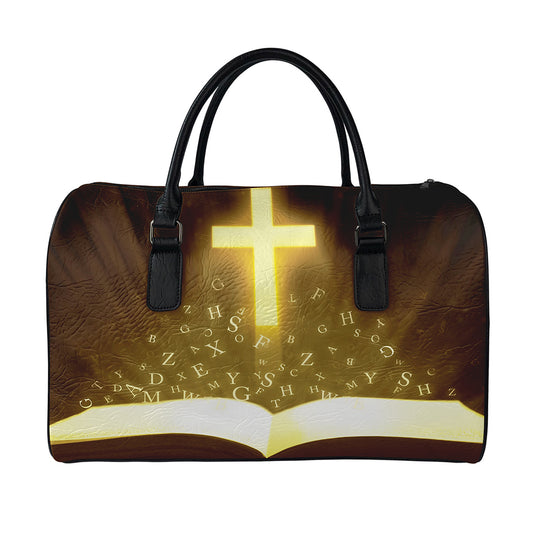 Christian Holy Bible Print Leather Duffle Bag