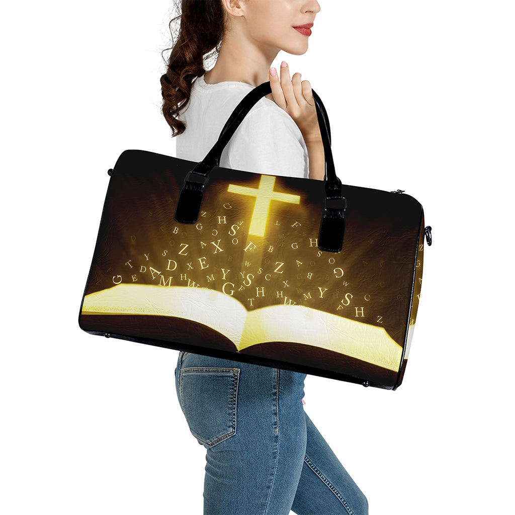 Christian Holy Bible Print Leather Duffle Bag