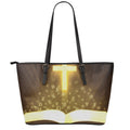 Christian Holy Bible Print Leather Tote Bag With Zipper