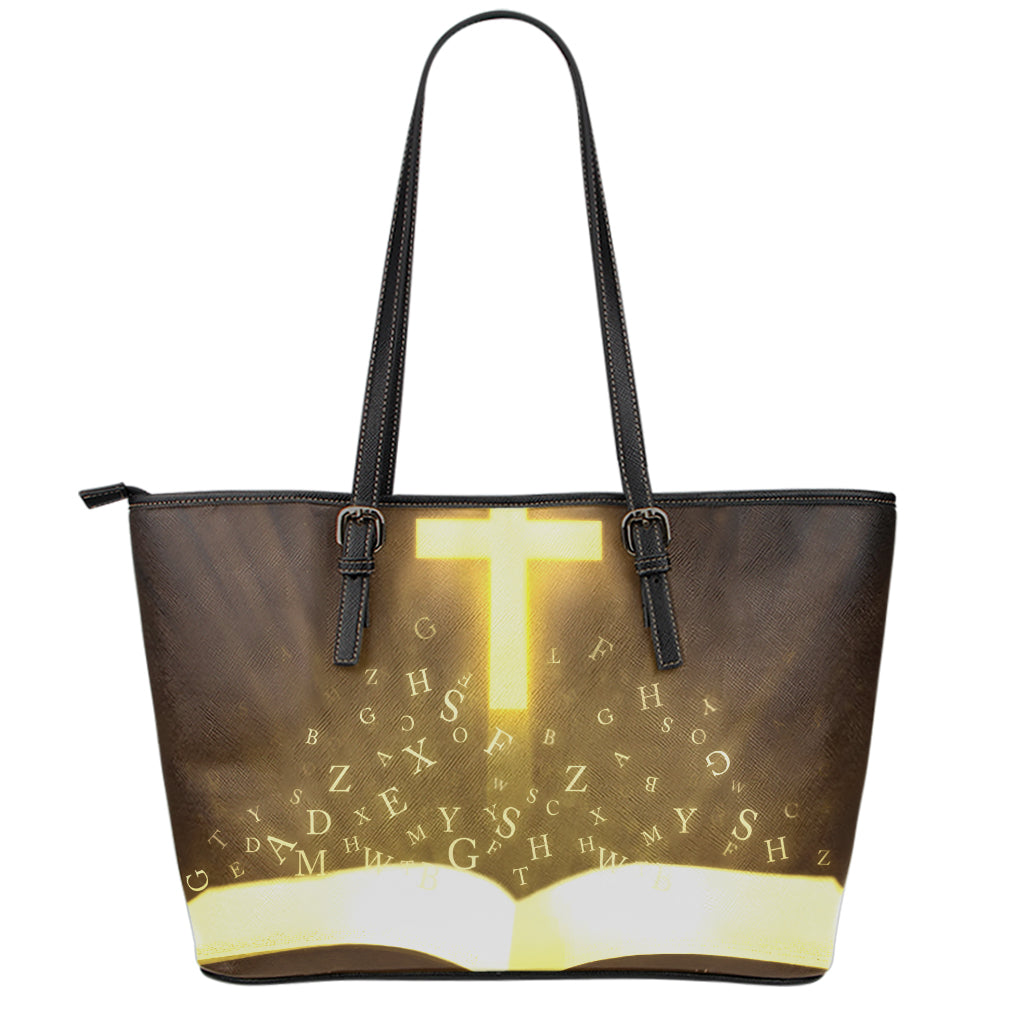 Christian Holy Bible Print Leather Tote Bag