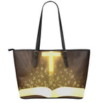 Christian Holy Bible Print Leather Tote Bag