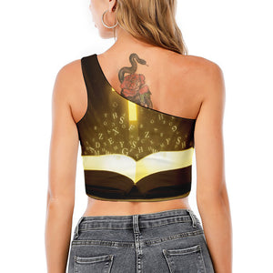 Christian Holy Bible Print One Shoulder Crop Top