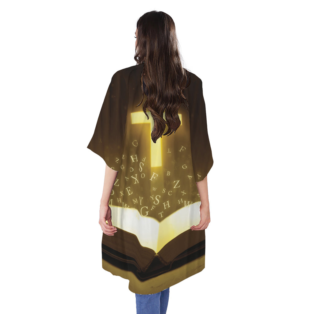 Christian Holy Bible Print Open Front Beach Cover Up