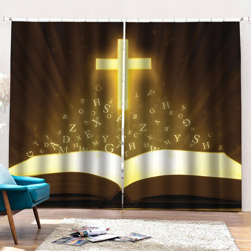 Christian Holy Bible Print Pencil Pleat Curtains