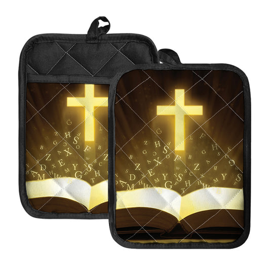 Christian Holy Bible Print Pot Holders With Pocket