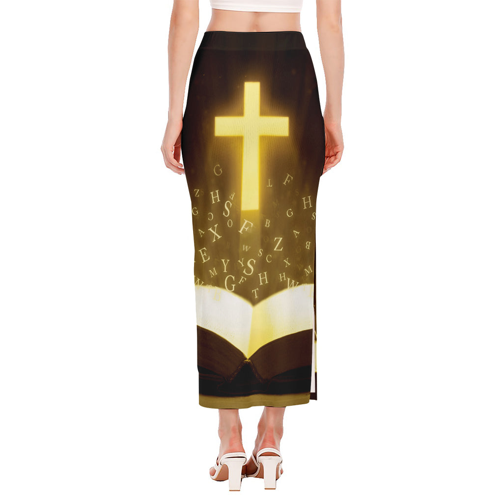 Christian Holy Bible Print Side Slit Maxi Skirt