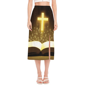 Christian Holy Bible Print Side Slit Midi Skirt