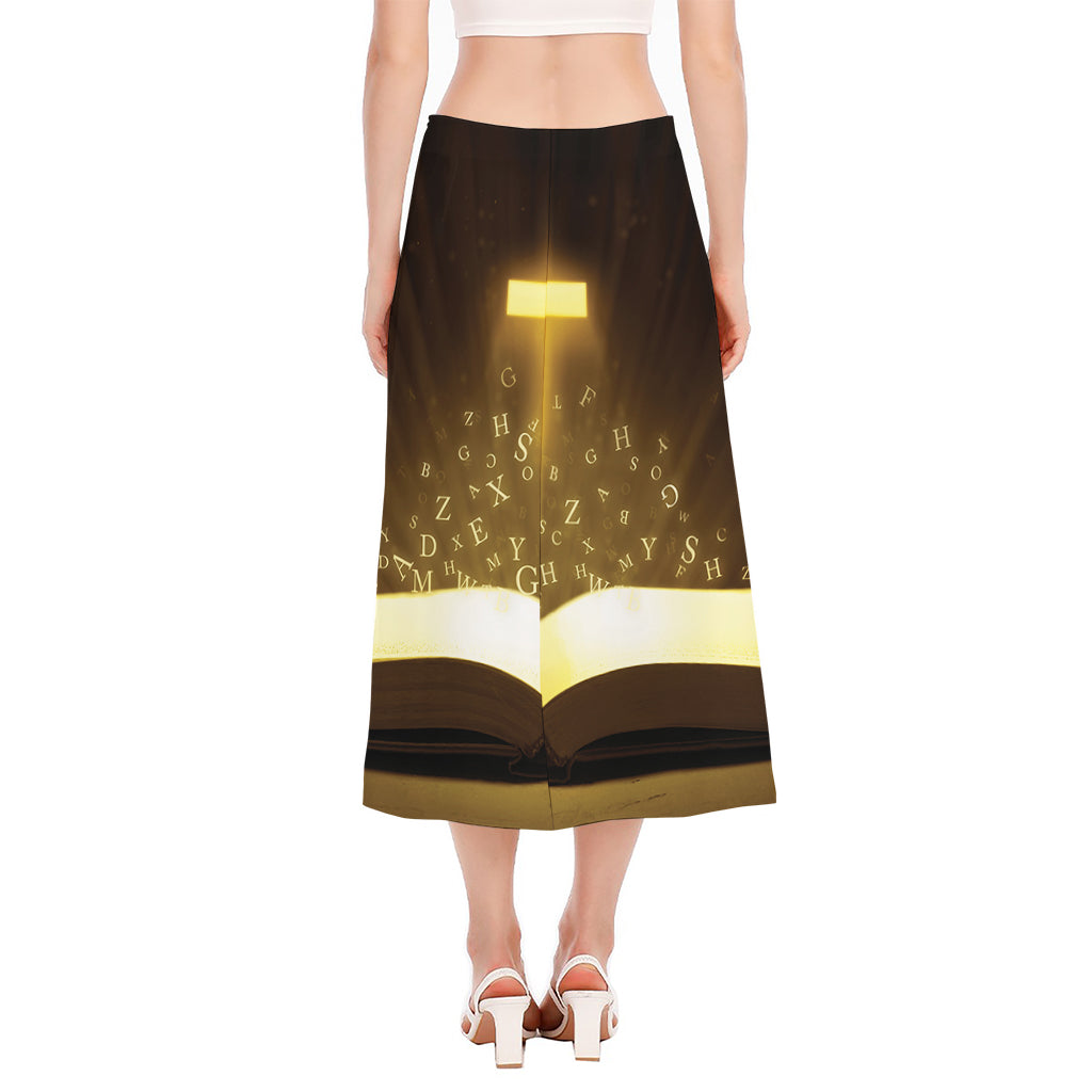 Christian Holy Bible Print Side Slit Midi Skirt