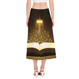 Christian Holy Bible Print Side Slit Midi Skirt