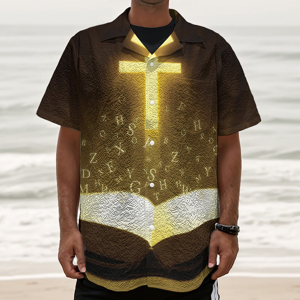 Christian Holy Bible Print Textured Short Sleeve Shirt