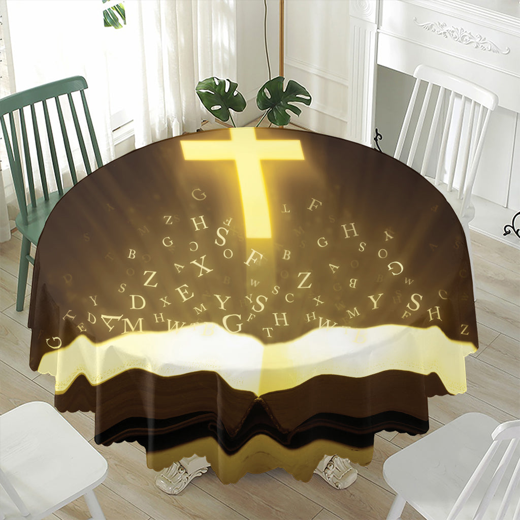 Christian Holy Bible Print Waterproof Round Tablecloth