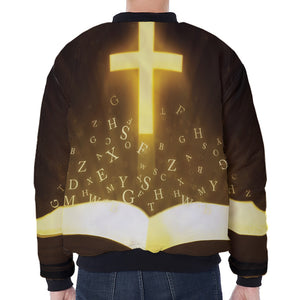 Christian Holy Bible Print Zip Sleeve Bomber Jacket