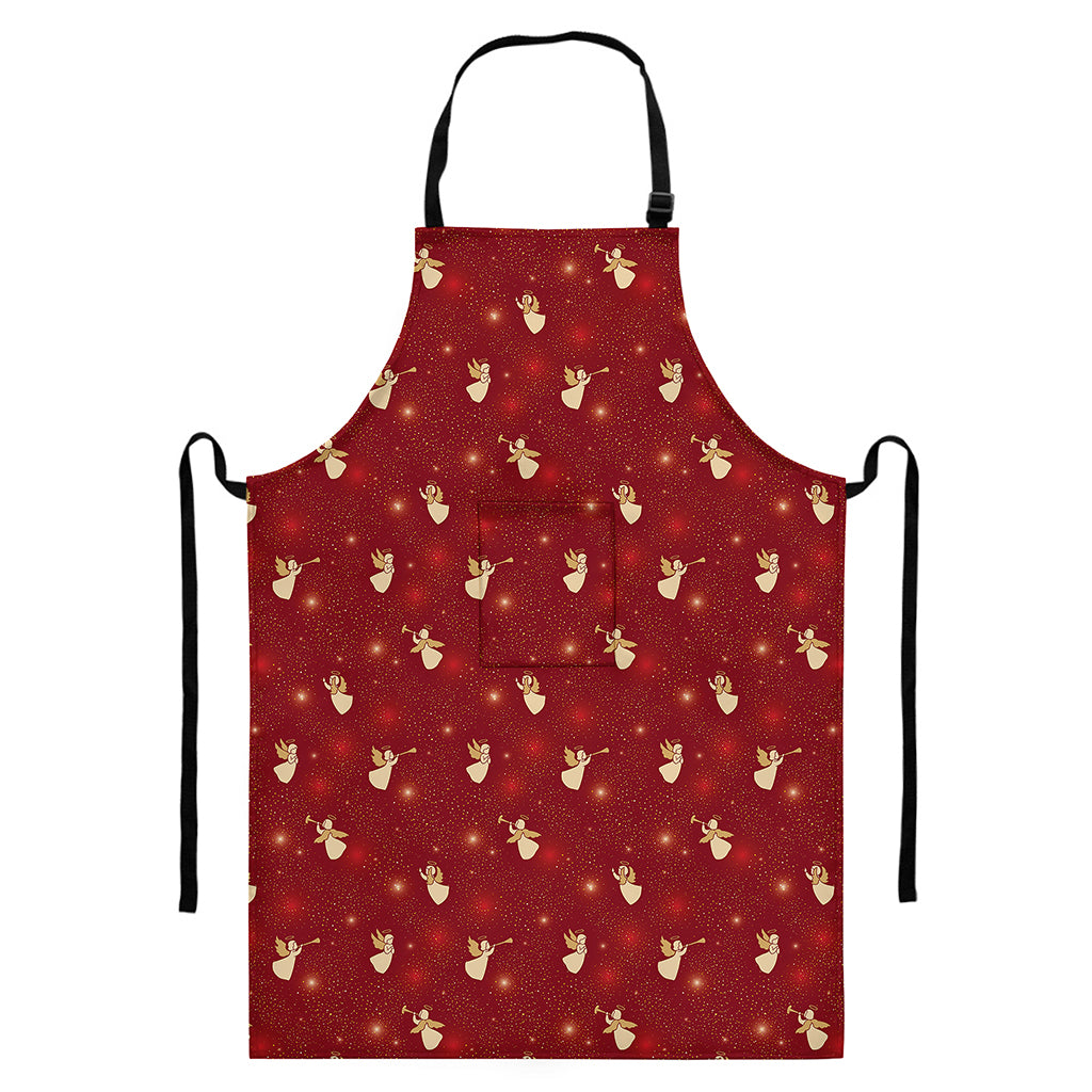 Christmas Angel Pattern Print Bib Apron With Pocket