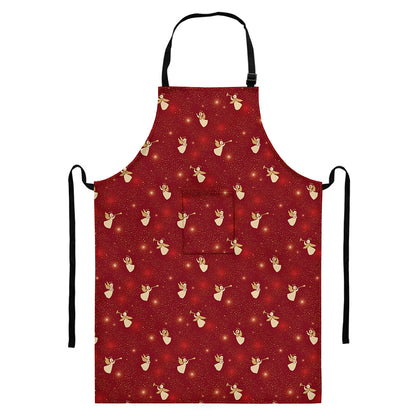 Christmas Angel Pattern Print Bib Apron With Pocket