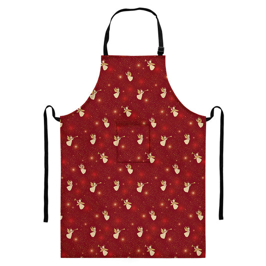 Christmas Angel Pattern Print Bib Apron With Pocket