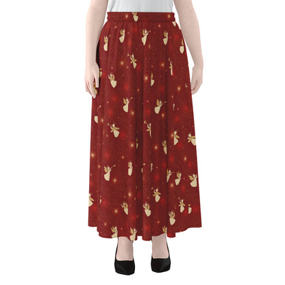 Christmas Angel Pattern Print Chiffon Maxi Skirt