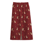 Christmas Angel Pattern Print Cotton Front Slit Maxi Skirt