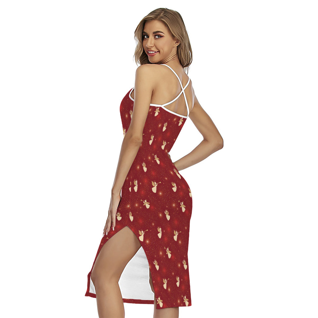 Christmas Angel Pattern Print Cross Back Cami Dress