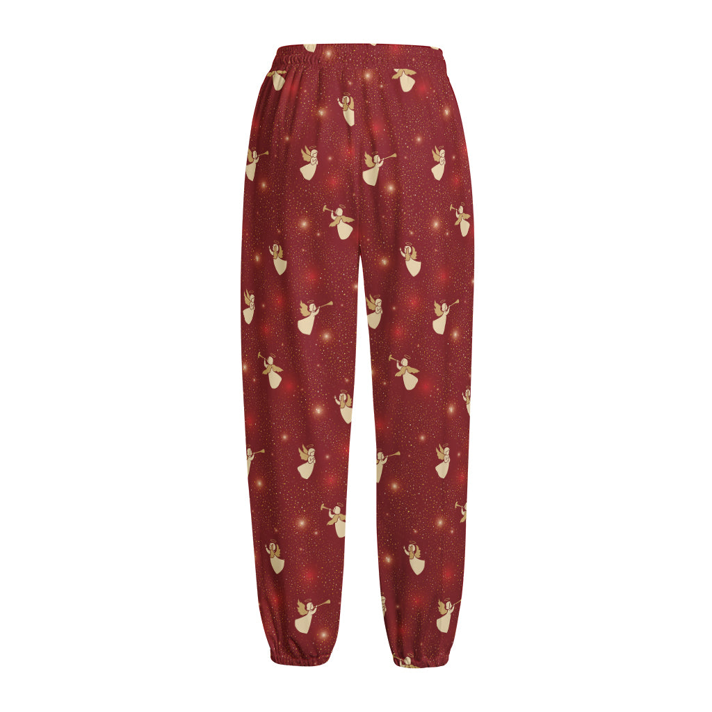 Christmas Angel Pattern Print Fleece Lined Knit Pants