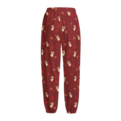 Christmas Angel Pattern Print Fleece Lined Knit Pants