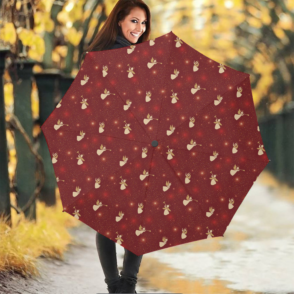 Christmas Angel Pattern Print Foldable Umbrella