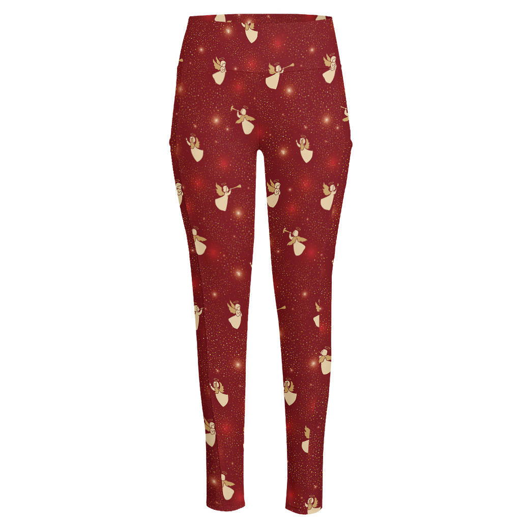 Christmas Angel Pattern Print High-Waisted Pocket Leggings
