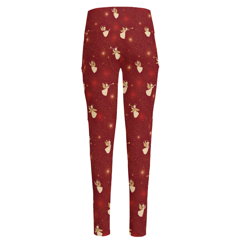Christmas Angel Pattern Print High-Waisted Pocket Leggings