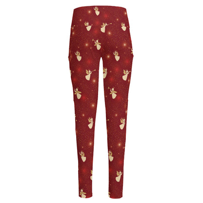 Christmas Angel Pattern Print High-Waisted Pocket Leggings