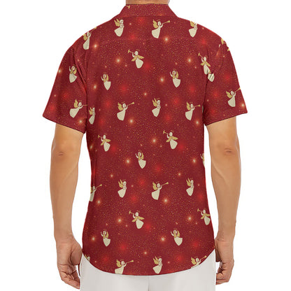 Christmas Angel Pattern Print Men's Deep V-Neck Shirt