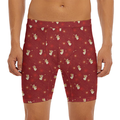 Christmas Angel Pattern Print Men's Long Boxer Briefs