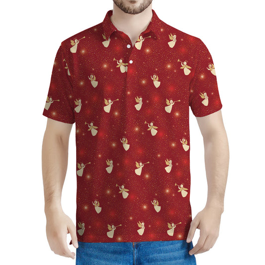 Christmas Angel Pattern Print Men's Polo Shirt