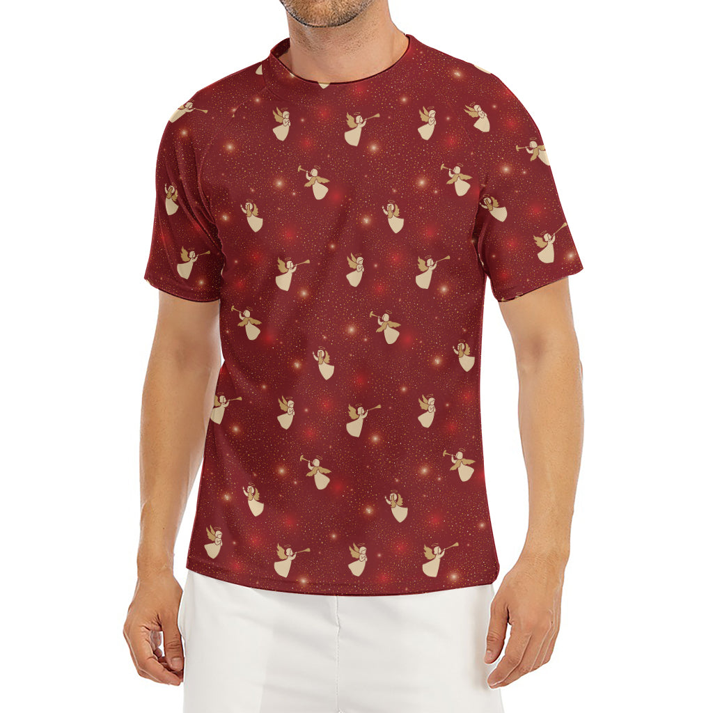 Christmas Angel Pattern Print Men's Short Sleeve Rash Guard