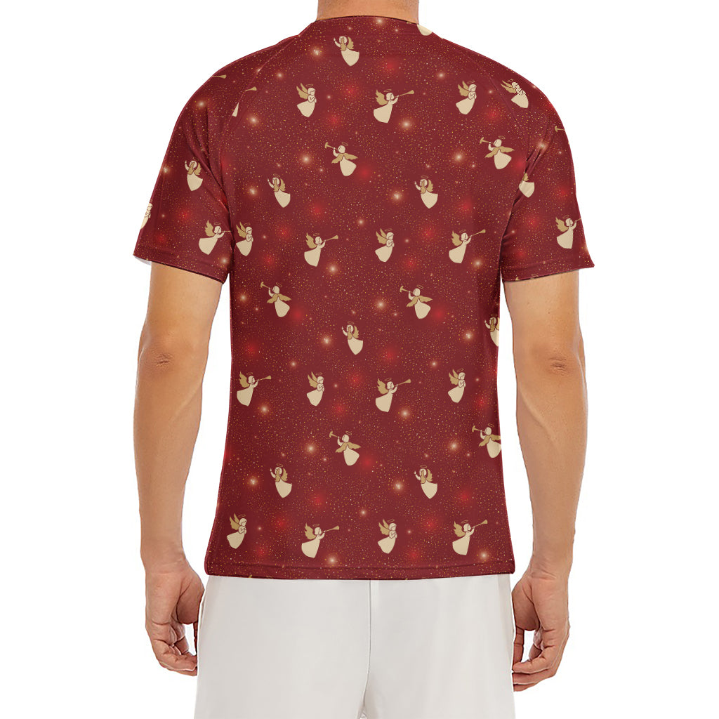 Christmas Angel Pattern Print Men's Short Sleeve Rash Guard
