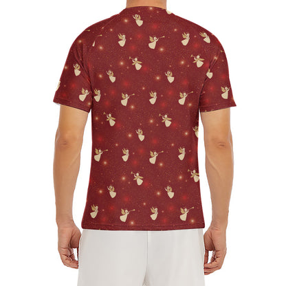 Christmas Angel Pattern Print Men's Short Sleeve Rash Guard