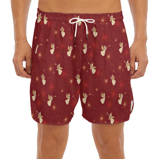 Christmas Angel Pattern Print Men's Split Running Shorts