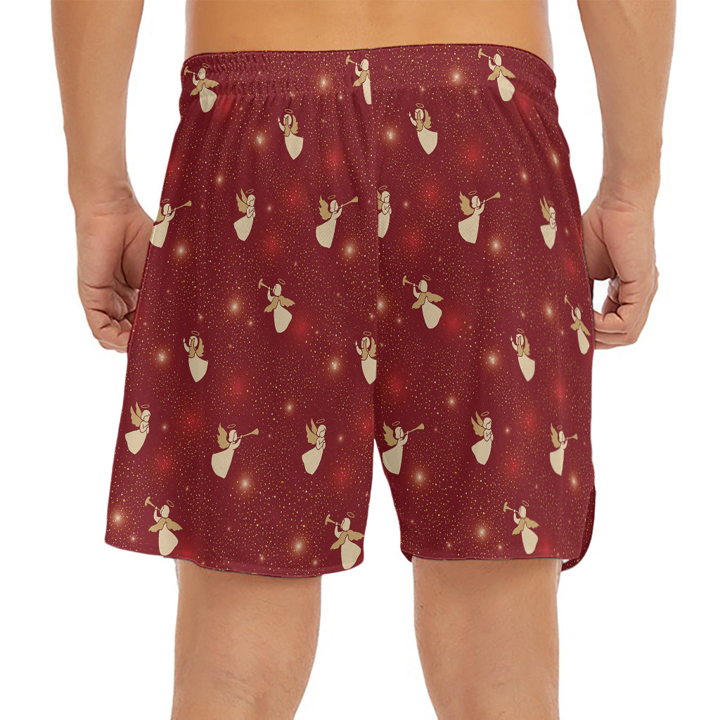 Christmas Angel Pattern Print Men's Split Running Shorts